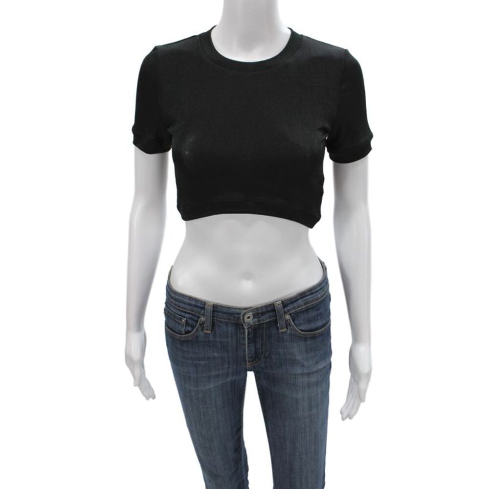 ALIX NYC Women Black Basic T-Shirt Short Sleeve Crew Neck Polyester Size M